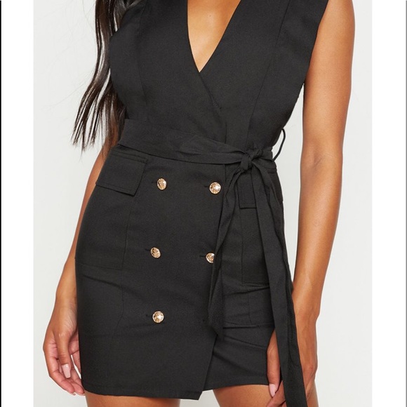 Black sleeveless Gold button detail blazer dress - Picture 2 of 2